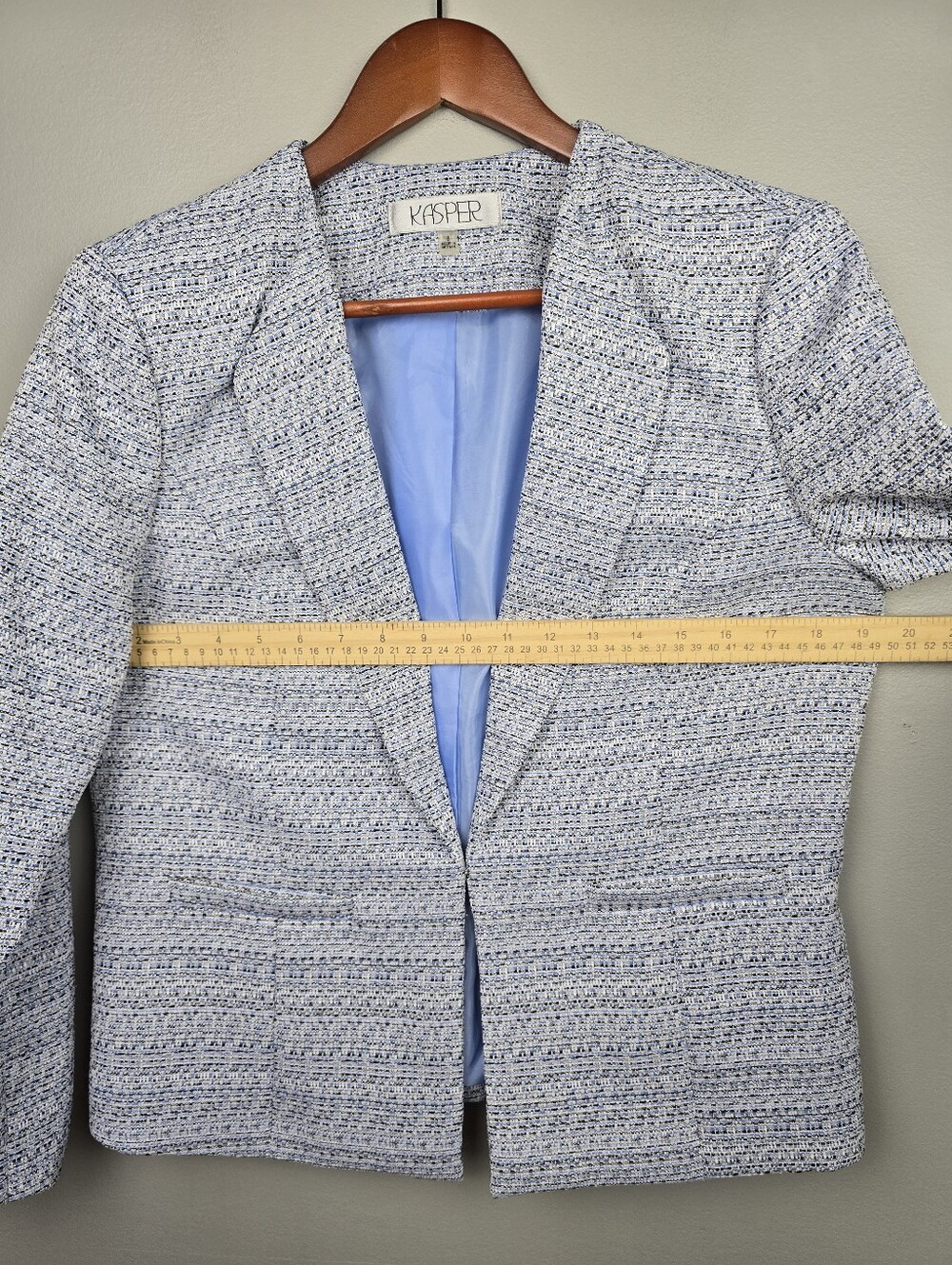 Kasper Tweed 3/4 Sleeve Open Front Blazer Blue Womens Sz 8 Office Career Preppy - Picture 9 of 11
